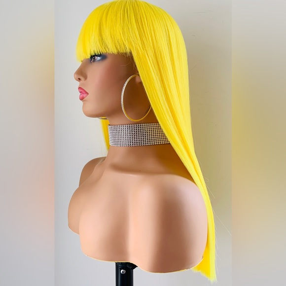 This Pretty “Put On & Go” Yellow Synthetic Wig with Bangs for Anime/Halloween.. - Picture 4 of 6